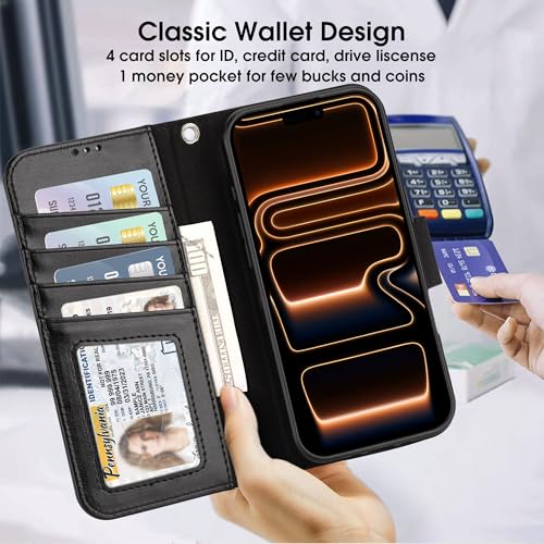 Arae Compatible with iPhone 17 Pro Max Case Wallet with Card Holder, Wristlet Strap Wallet Flip Cover for iPhone 17 Pro Max 6.9 inch Men/Women, RFID Blocking, Kickstand, Black - color: Black, size: iPhone 17 Pro Max 6.9 inch