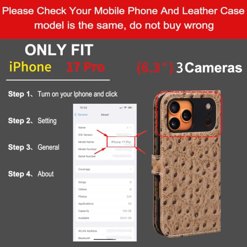 Leather Case Compatible with iPhone 17 Pro Wallet 6.3" | Genuine Leather 2-in-1 Magnetic Detachable Shockproof,Flip Folio Cover with Card Slot, Wireless Charging RFID Blocking - color: Creamy white, size: 6.3”-17 Pro