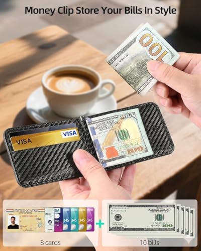 for Magsafe Wallet with Money Clip, Works with Apple Find My, 8 Card Holder - color: Carbon Fiber Black