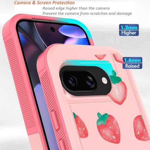 for Google Pixel 9a Case 2025: (Strawberry) | Cute Flowers Floral Design, for Girls Women, Military Grade Drop Protection, TPU Bumper Shockproof Silicone Phone Cover - color: Strawberry