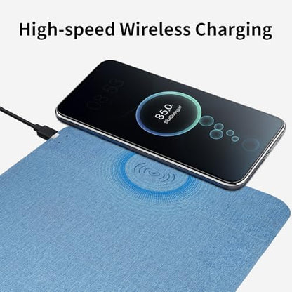Fast Wireless Charging Mouse Pad 15W, Office Desk Pad with Ultra-Smooth Surface Non-Slip Rubber Base, Waterproof Mousepad for Computers/Office/Work/Home/Pad for iPhone Samsung (Blue) - color: Blue