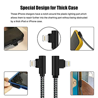 iPhone Charger 1Ft MFi Certified Short Lightning Cable Braided 90 Degree Elbow Charging Cable Compatible with iPhone 14 13 12 11 Pro X XS XR 8 Plus 7 6 5 (Black Grey, 5Pack)