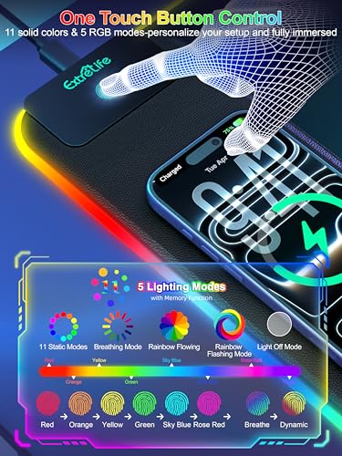 15W Wireless Charging RGB Gaming Mouse Pad with 20W Adapter, 31.5"x11.8" - color: RGB Left-Touch Control-31.5"x11.8"-with Adapter