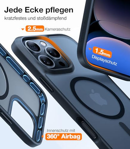 TORRAS Magnetic Shockproof for iPhone 16 Pro Max Case, [Fit for MagSafe] [Military-Grade Drop Tested] Translucent Slim Protective for iPhone 16 Pro Max Case Anti-Fingerprint Anti-Scratch, Black | 4X Military Grade Drop Tested, Translucent Slim Protective