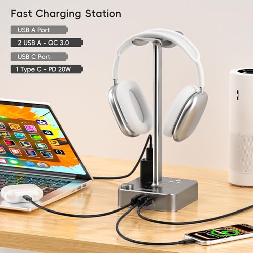 cozoo Headphone Stand with Charger, USB C, Gifts for Gamers Men, Gray - color: Gray