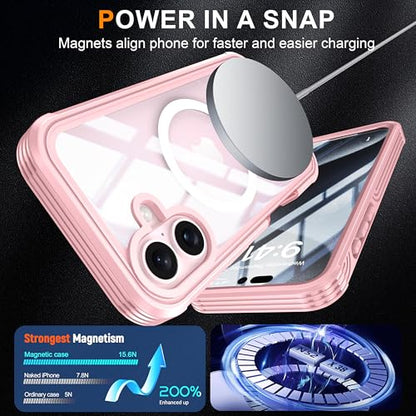 Magnetic Privacy Screen Case for iPhone 16 with Full Body Protection - color: Pink, size: iPhone 16