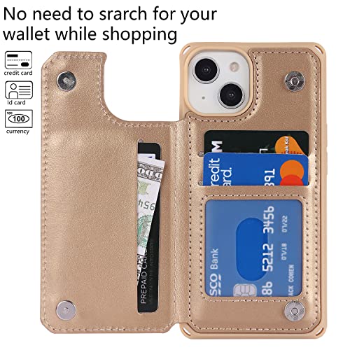 Cavor for iPhone 14 Wallet Case with Card Holder for Women, Golden - color: D-Golden