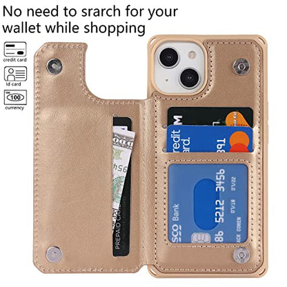 Cavor for iPhone 14 Wallet Case with Card Holder for Women, Golden - color: D-Golden