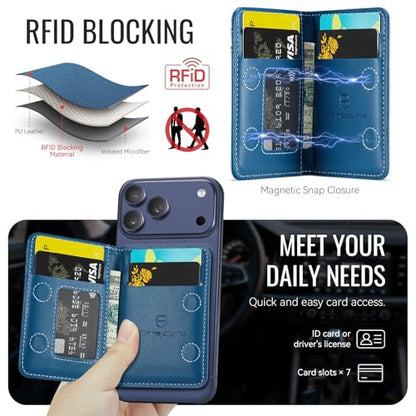 Strapurs Strong Magnetic Wallet Card Holder for MagSafe Phones and Cases, Slim PU Leather Detachable Phone Wallet with 6 Card Slots RFID Blocking for iPhone 17/16/15/14/13/12/Pro/Max/Plus – Dark Blue - color: Dark Blue
