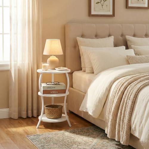 YEAKOO Small Round Side Table,3-Tier Slim Waist End Table for Small Spaces - color: White, style: Classic