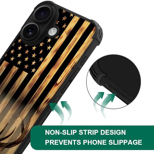 DJSOK Case for iPhone 17,Compatible with MagSafe,Anti-Scratch Shockproof Case,Wood Grain American Flag Buck Hunter Deer - color: Wood Grain American Flag Buck Hunter Deer, size: IPhone 17