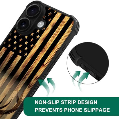 DJSOK Case for iPhone 17,Compatible with MagSafe,Anti-Scratch Shockproof Case,Wood Grain American Flag Buck Hunter Deer - color: Wood Grain American Flag Buck Hunter Deer, size: IPhone 17