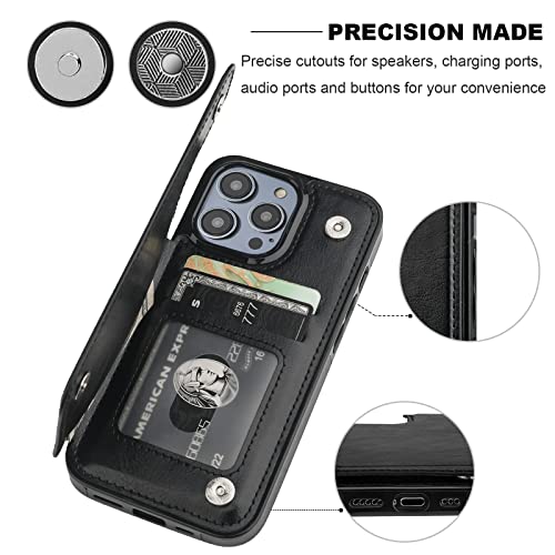 ONETOP for iPhone 14 Pro Wallet Case with Credit Card Holder,Black | Kickstand,ID/Cash Holder,Case Wallet with Card Slots,Double Magnetic Clasp,Durable PU Leather Shockproof Cover for Women Men - color: Black