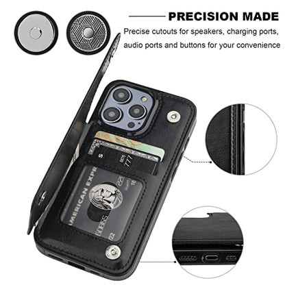 ONETOP for iPhone 14 Pro Wallet Case with Credit Card Holder,Black | Kickstand,ID/Cash Holder,Case Wallet with Card Slots,Double Magnetic Clasp,Durable PU Leather Shockproof Cover for Women Men - color: Black