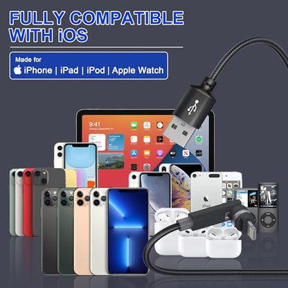90-Degree Lightning Cable with 360 Degree Rotating Head for Apple-Carplay [MFi, 2.4A, Data Sync] Fast Charging Cable Right Angle iPhone Charger Cord for iPhone14 13 12 11 X 8 7 6 5 Pro Max SE Pod,6FT