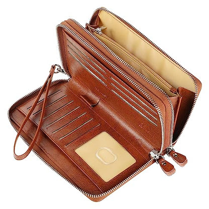 Small Compact Women Wallet RFID Blocking Genuine Leather Bifold Purse with ID Windows - color: 2-waxed Brown, size: One Size