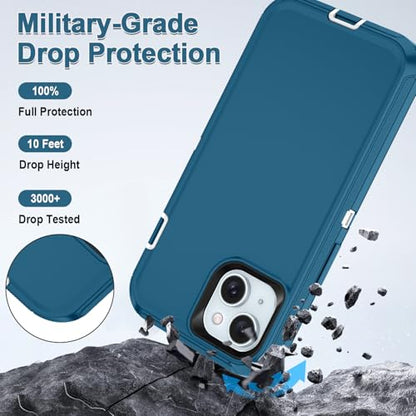 for iPhone 15 Case Heavy Duty Protective Shockproof Dropproof 3-Layer Full Body Protection [Without Screen Protector] Tough Rugged Cover for Apple iPhone 15 6.1 inch 2023,Turquoise/White - color: Turquoise/White