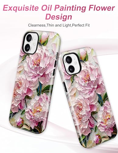 Jusy Magnetic Stained Glass Floral Case for iPhone 16e/17e, Peony | Compatible with MagSafe, Cute Aesthetic Flower Design, TPU and PC Protective Phone Cover - color: Peony