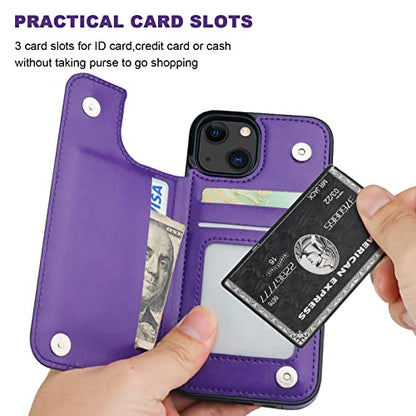 ONETOP for iPhone 13 Wallet Case with Card Holder,Purple | Kickstand,ID/Cash Holder,Case Wallet with Card Slots,Double Magnetic Clasp,Durable PU Leather Shockproof Cover for Women Men - color: Purple