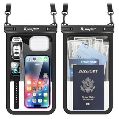 Rynapac Large Waterproof Phone Pouch [Up to 10"] - 2 Pack IPX8 Waterproof Phone Case for iPhone 17 16 15 Pro Max Galaxy S26 Ultra, Touchscreen & Underwater Photography, Beach Cruise Essentials 2026 - color: [Black + Black] Large Waterproof Phone Pouch, si