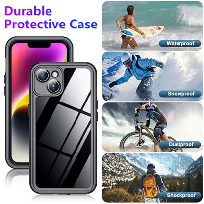 Compatible with iPhone 14 Case Waterproof, Built-in Screen & Camera Protector IP68 Underwater Full Body 14FT Military Dropproof Shockproof Phone Case 6.1"-Black/Clear - color: Black, size: iPhone 14