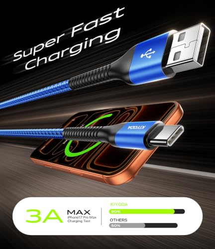 USB C to C Cable 60W Fast Charging 6FT, USB C to USB C Cable for CarPlay - color: Blue, size: 3FT, style: USB A to USB C