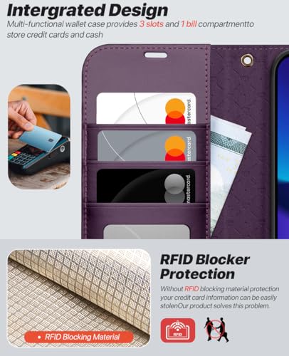 OCASE for iPhone 17e Case/iPhone 16e Detachable Wallet Case with Card Holder, 2 in 1 Pu Leather Flip Folio with RFID Blocking Stand Wrist Strap Shockproof Phone Cover 6.1 Inch 2025, Dark Purple - color: Dark Purple, size: iPhone 16e/ iPhone 17e