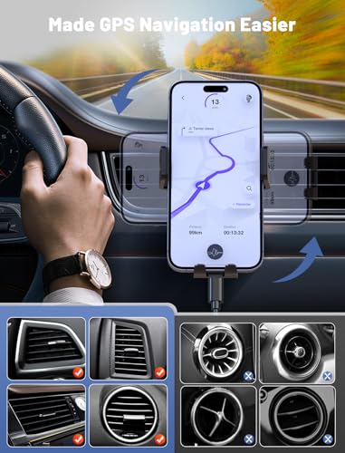 Wireless Car Charger Auto-Clamping Air Vent Car Mount 15W Fast Charging - color: Black