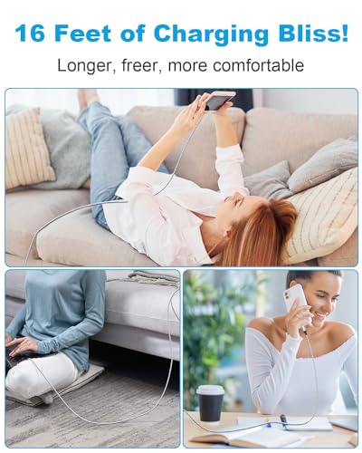 16 FT iPhone Charger Cord, USB-A to Lightning Extra Long Charging Cable, Apple MFi Certified Braided Cable for iPhone, iPad