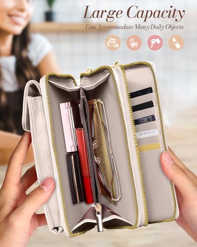 Miss Adola Zipper Cell Phone Purse Crossbody Bag for Women | Zipper Closure, RFID Blocking, Card Slots, Adjustable Shoulder Strap, Cute Small Phone Wallet for Travel and Daily Carry - color: Gold