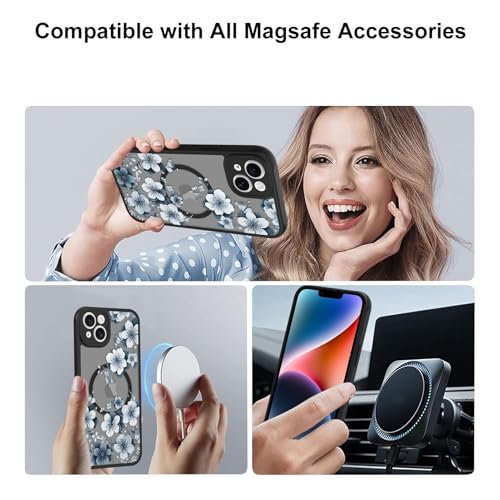 Magnetic for iPhone 14 Plus Case Plus,White Flower | [Compatible with MagSafe] Cute Fashion Translucent Matte Hard Back Shockproof Anti-Scratch Phone Case,Ink Flower - color: Ink Flower, size: iPhone 14 Plus