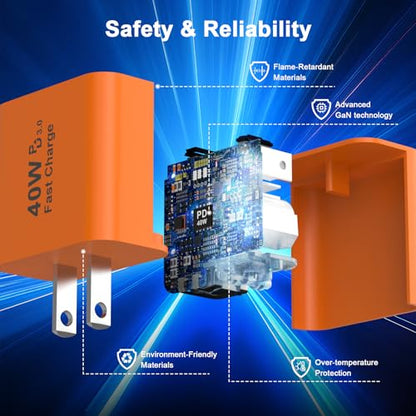 iPhone 17 16 15 Charger Fast Charging 10FT, 40W USB C Charger Block & Cable - color: Orange, size: 2P-10FT