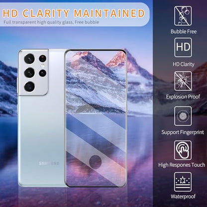 3 Pack Curved Tempered Glass Screen Protector Applicable for Samsung Galaxy S21 Ultra 5G 6.8inch, Support Fingerprint ID Friendly Tempered Glass Screen Protective, HD Clear Scratch Resistant Suitable - color: s21Ultra