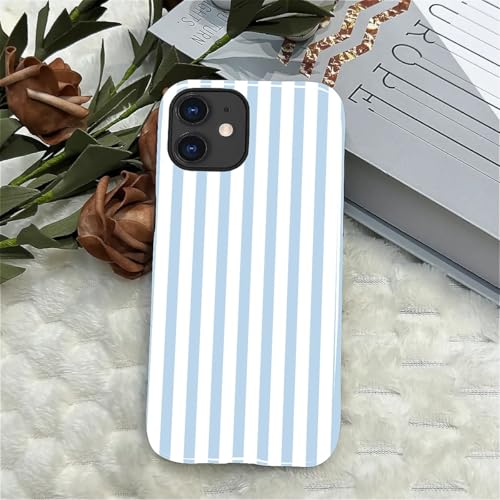 Compatible with iPhone 11 Case,Glossy 2-in-1 Sleek All-Inclusive Dual-Layer Material Soft TPU + PC Back for Blue Stripes Geometric Pastel Summer Beach - color: Blue Stripes Geometric Pastel Summer Beach-Glossy, size: iPhone 11
