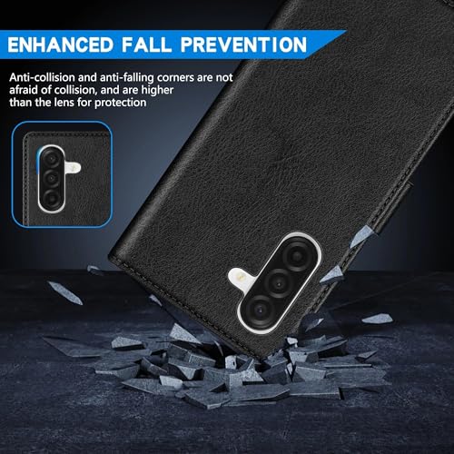 ZZXX for Samsung Galaxy A17 5G Wallet Case with [RFID Blocking] Card Slot Kickstand Magnetic Closure PU Leather Flip Fold Protective Phone Case for Samsung Galaxy A17(Black-6.7 inch) - color: Black
