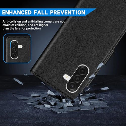 ZZXX for Samsung Galaxy A17 5G Wallet Case with [RFID Blocking] Card Slot Kickstand Magnetic Closure PU Leather Flip Fold Protective Phone Case for Samsung Galaxy A17(Black-6.7 inch) - color: Black