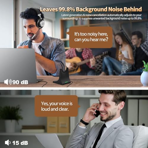 Wireless Headset with Mic for Work, Bluetooth Headset with Microphone (AI Noise Cancelling), 60 Hours Woktime Wireless Headphone for Work from Home/Call Center/Office/PC/Laptop/Computer/Zoom/Teams