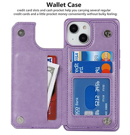 iCoverCase Compatible with iPhone 14 Wallet Phone Case with Card Holder for Women, RFID Blocking Embossed PU Leather Wrist Strap Case 6.1 Inch (Macaron Purple) - color: P-Purple
