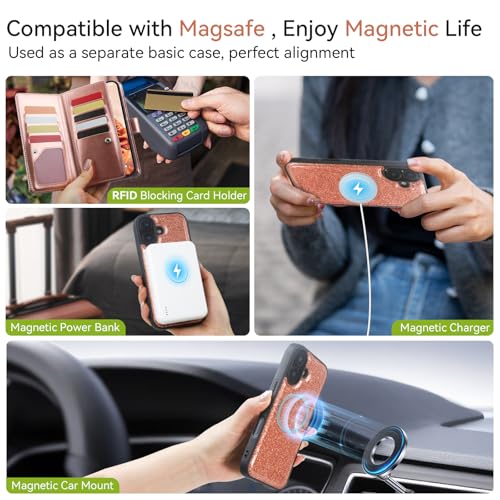 Varikke Wallet Case for iPhone 16 - Compatible with Magsafe, Rose Gold - color: (Compatible with MagSafe) Rose Gold, size: iPhone 16 6.1"