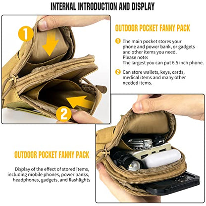 Tactical Molle Phone Pouch Nylon Multi-Purpose EDC Pouch Utility Waist Bag Tool Holster with Shoulder Strap for 4.7"-6.7" Smartphone - color: Tan