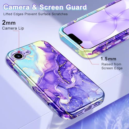 Btscase Compatible with iPhone 17e Case 6.1 Inch 2026,Marble Pattern 3 in 1 Heavy Duty Shockproof Full Body Rugged Hard PC+Soft Silicone Drop Protective Women Girl Phone Cases, Cobalt Violet - color: Cobalt Violet, size: iPhone 17e