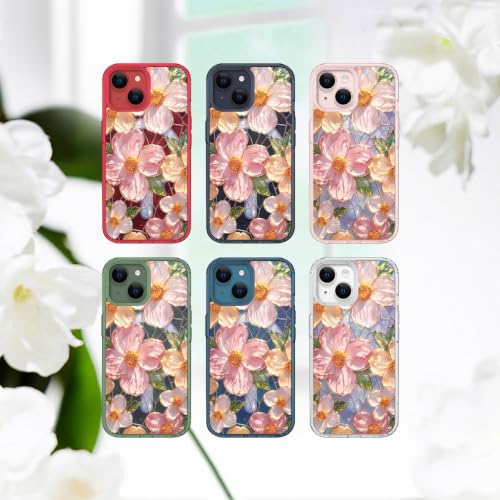 for iPhone 13 Mini 5.4" Magnetic Case【Compatible with MagSafe】 Aesthetic Oil Painting Stained Glass Flower Design, Slim Fit Hard PC Back Shockproof Cute Clear Phone Cover, Pink - color: Pink, size: iPhone 13 Mini