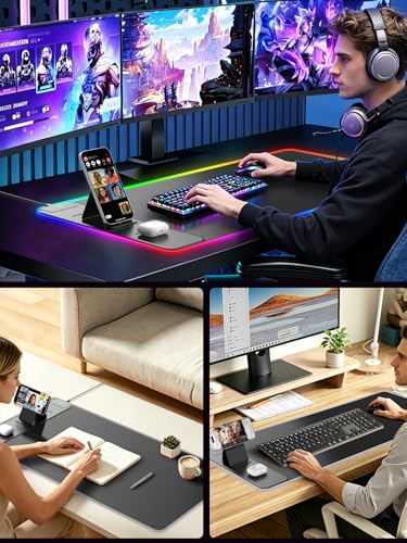 Wireless Charging Mouse Pad with Magnetic Phone Stand, 31.5"x15.8" Large - color: RGB-Mag Stand