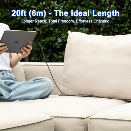 20FT USB C to USB C Cable, 60W Fast Charging, Extra Long, USB 2.0 Data - color: 60W 20FT USB C to USB C Cable (Black)