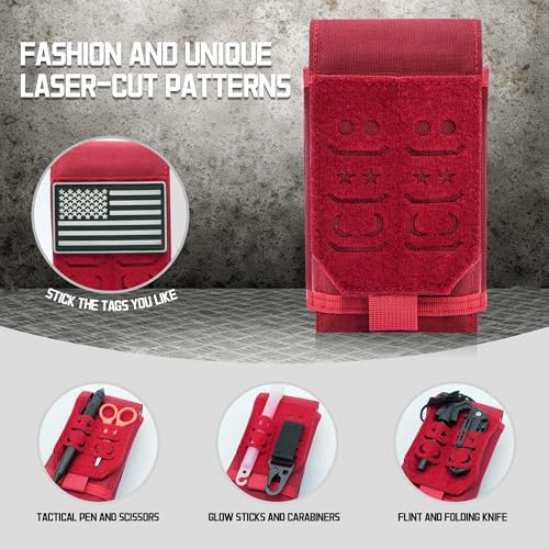 Molle Dual Cell Phone Pouch, Heavy Duty Waterproof Samll Tactical Dual Cell Phone Holder with US Flag Patch for 4.7"-6.7" (Dual RED) - color: DUAL RED