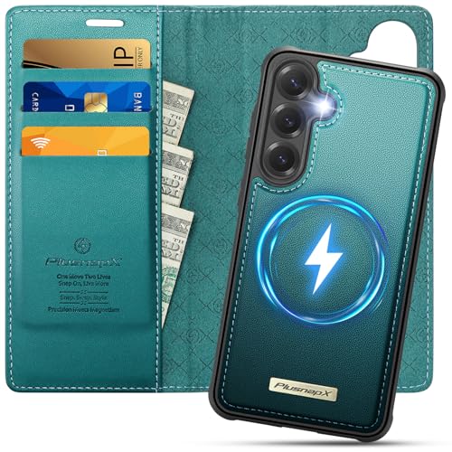 for Samsung Galaxy S25 5G 2in1 Detachable Wallet Case, Blue Green | Compatible with Magsafe, Magnetic, RFID Blocking Card Holder, Shockproof, Kickstand, Wireless Charging, PU Leather Flip Cover - color: Fashion Blue Green, size: Galaxy S25 - 6.2"