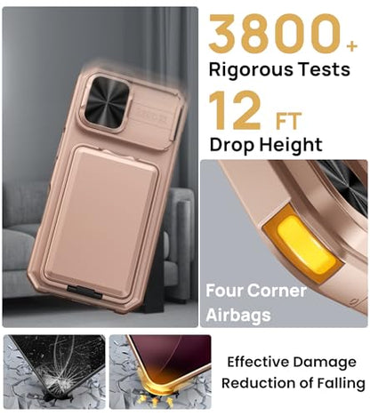 SSLOTSCASE for iPhone 17 Case with Kickstand & Card Holder, Rose Gold - color: Gold, size: Iphone 17