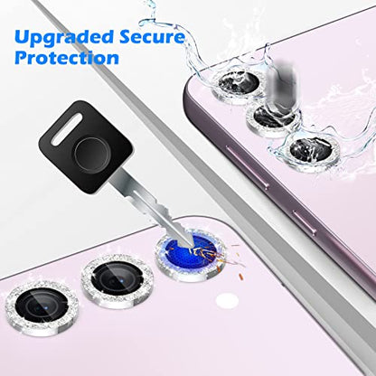imluckies Camera Lens Protector for Sansung Galaxy S24 / S23 / S23 Plus, Bling Aluminum Alloy Ring & HD Tempered Glass, 9H Hardness Anti-Scratch Back Screen Camera Cover [NOT for S24+], Glitter Sliver - color: Glitter Silver