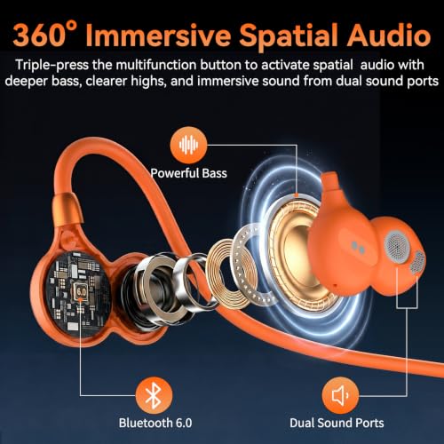 OHAYO Open Ear Headphones, Bluetooth 6.0 Air Conduction Sports Earbuds, 19g - color: Orange