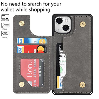 Cavor for iPhone 14 Wallet Case with Card Holder for Women, Grey - color: B-Grey